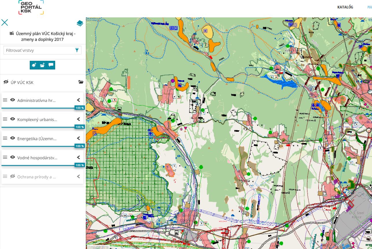 Mapové  vrstvy územného plánu regiónu