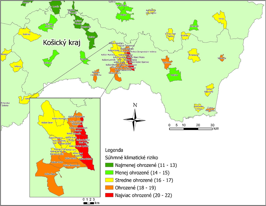 Zhodnotenie mestského klimatického rizika v Košickom kraji