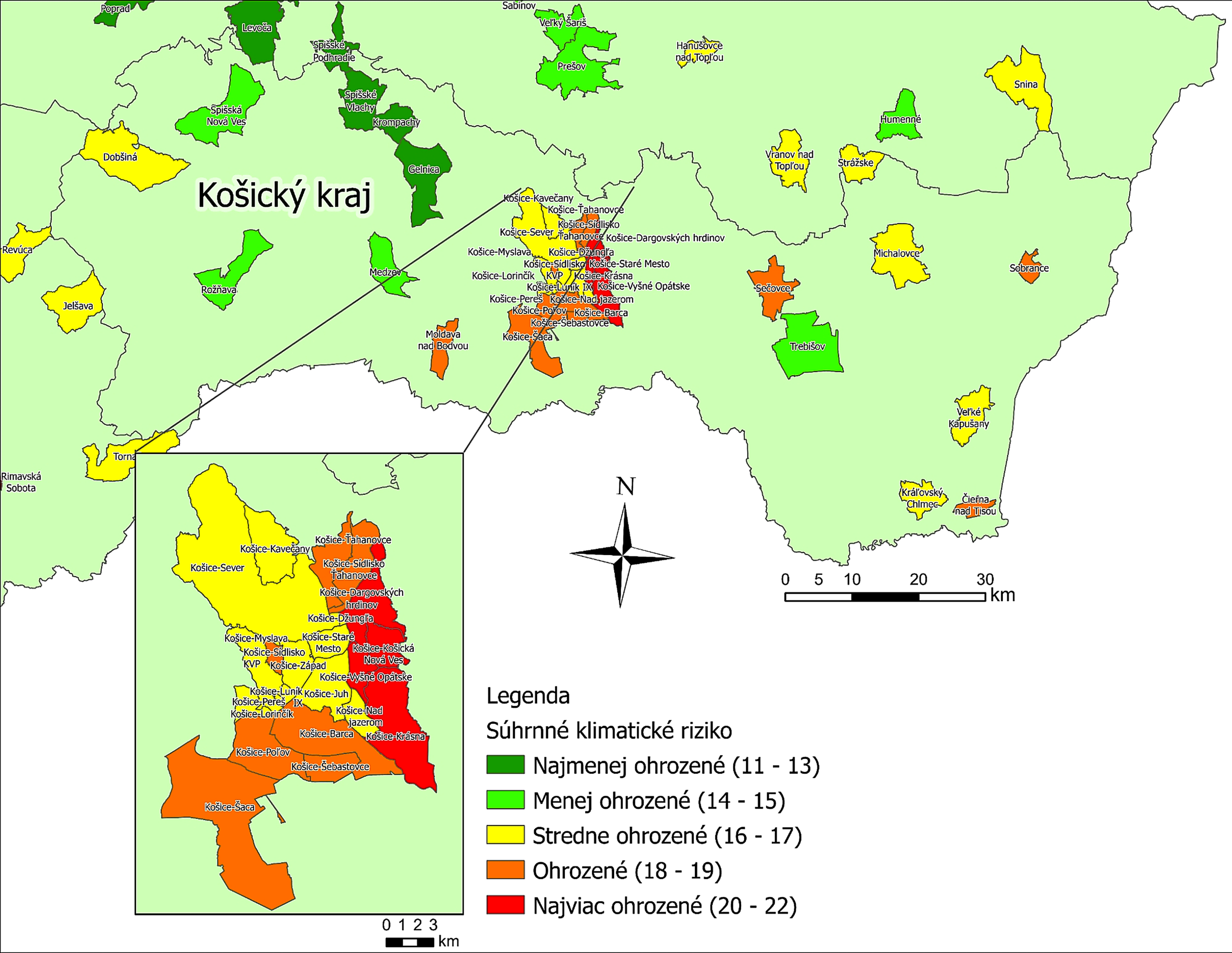 Zhodnotenie mestského klimatického rizika v Košickom kraji