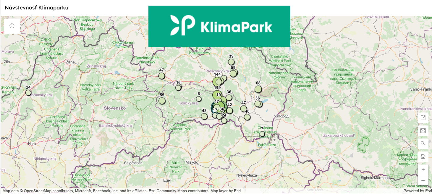 Mapová aplikácia: návštevnosť KlimaParku v Kysaku